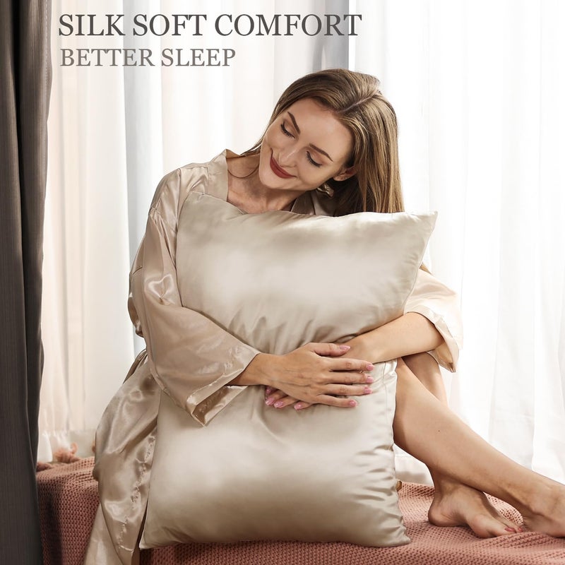 Adubor 100% Silk Pillowcase - Mulberry Silk Pillow Cases, 23 Momme 6A Grade Fibers, Silk Pillow Case for Hair and Skin Health, with Hidden Zipper (King 20''Ã—36'', Beige, 1PC) - Image 2